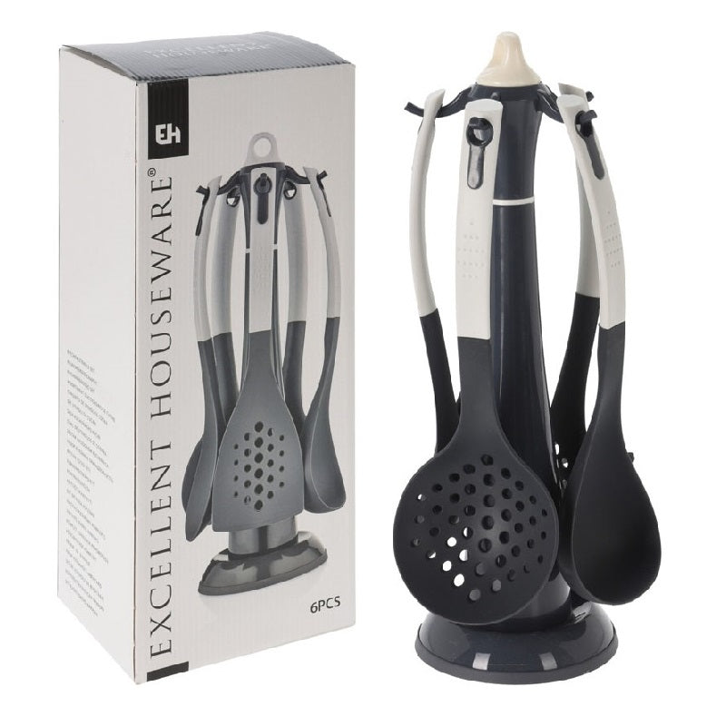 Excellent Houseware Kitchen Tool Set Dark Grey and White Pack of 6 634781