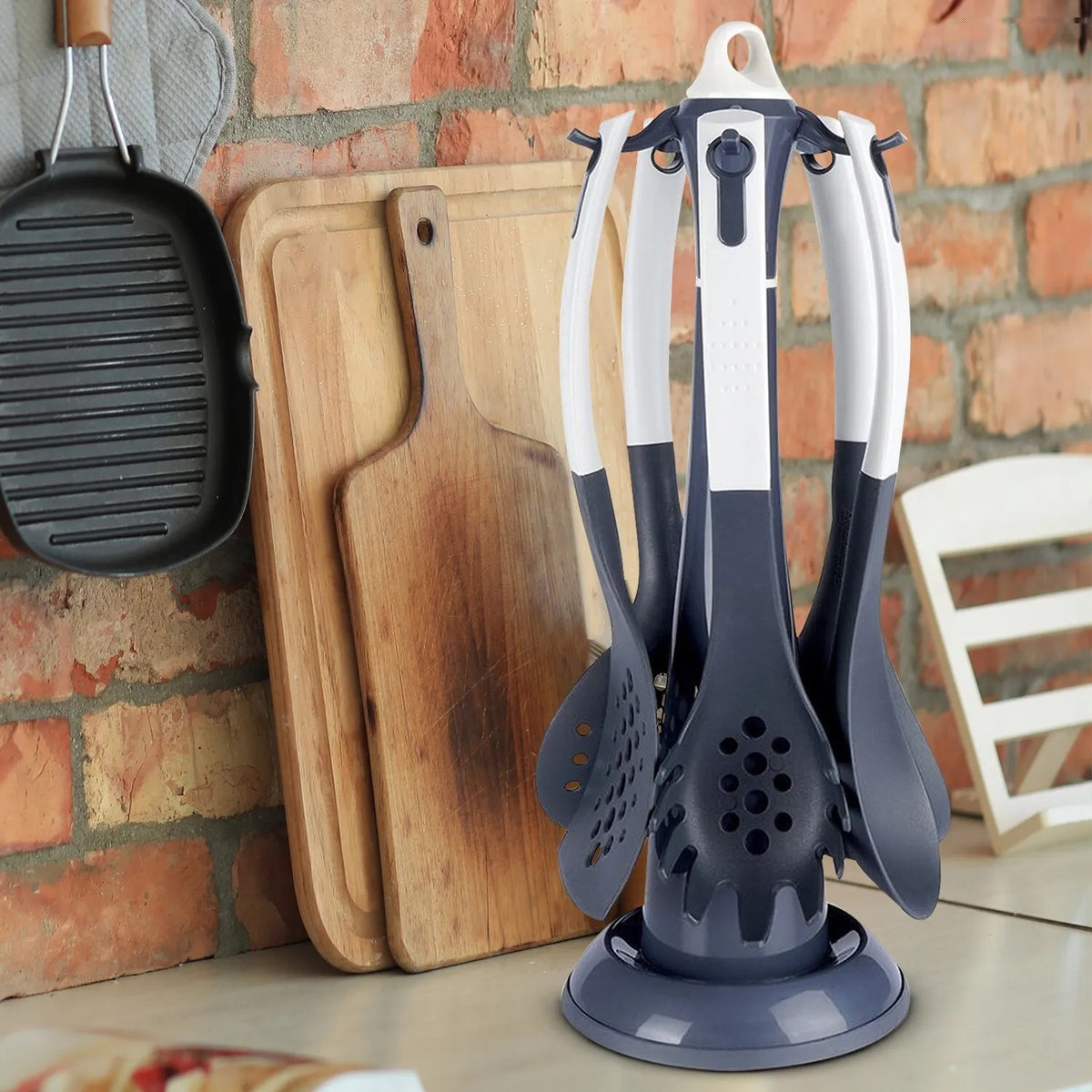 Excellent Houseware Kitchen Tool Set Dark Grey and White Pack of 6 634781
