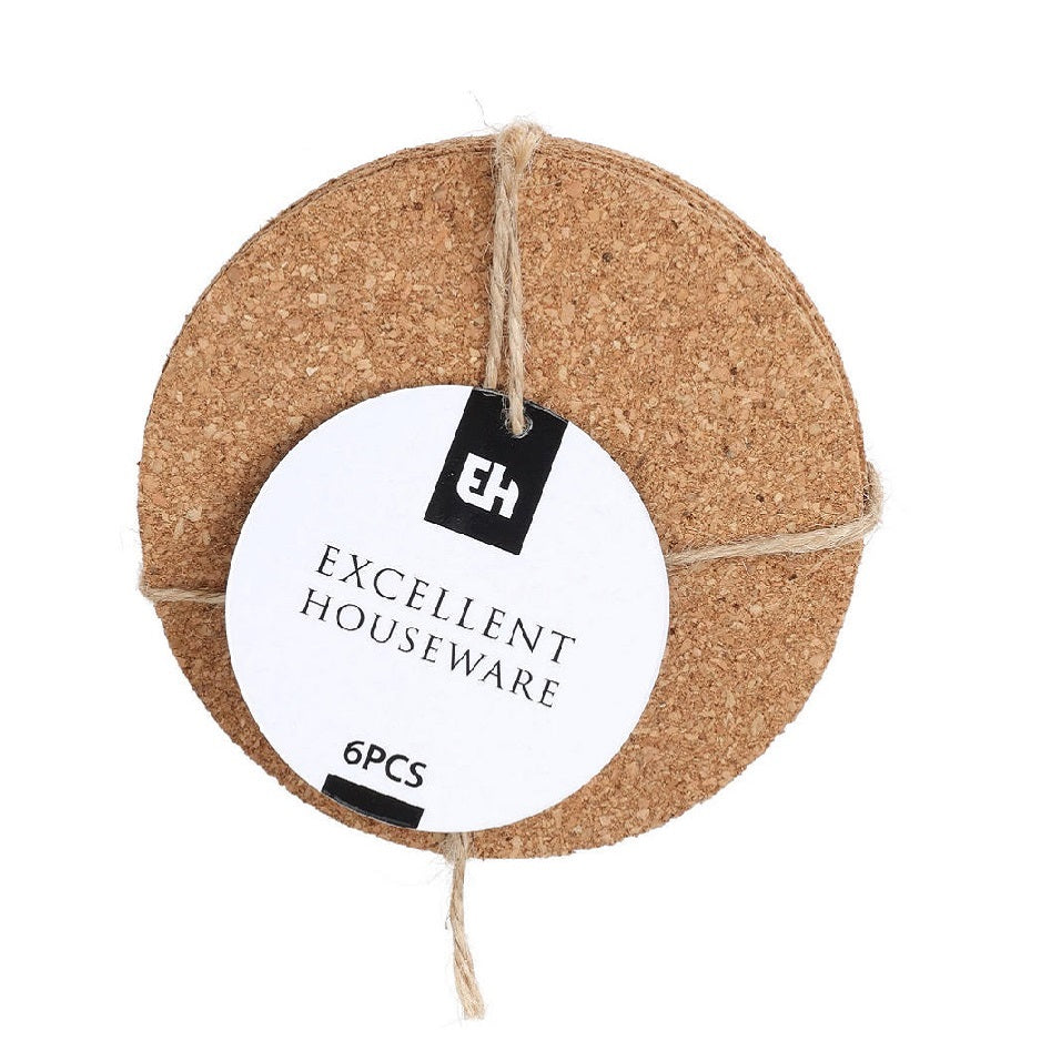 Excellent Houseware Round Cork Coaster Set Brown Pack of 6 108798