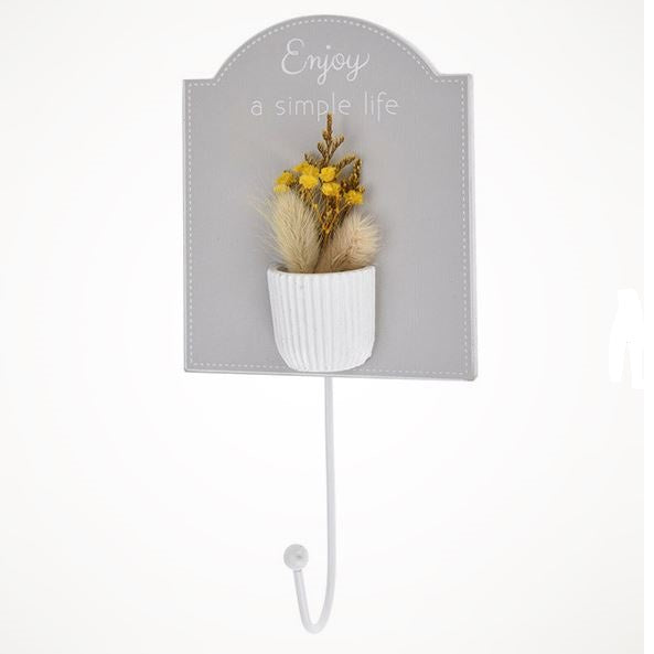 One Hook Coat Rack with Flower White and Grey 035624
