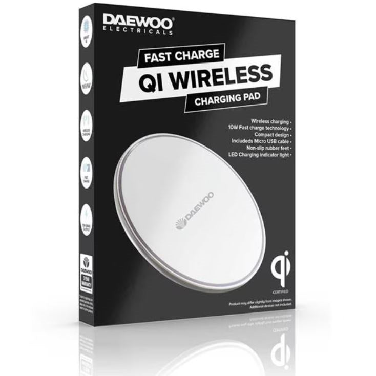 Daewoo Fast Charge QI Wireless Charging Pad White ELA1376