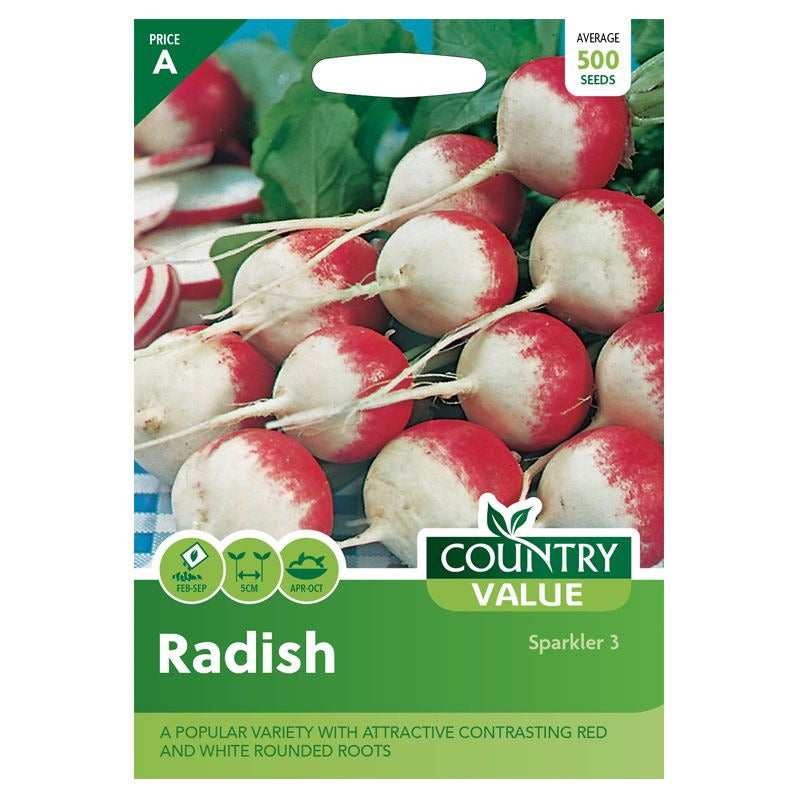 Country Value Radish Sparkler 3 Seeds Assorted Pack of Average 500 Seeds