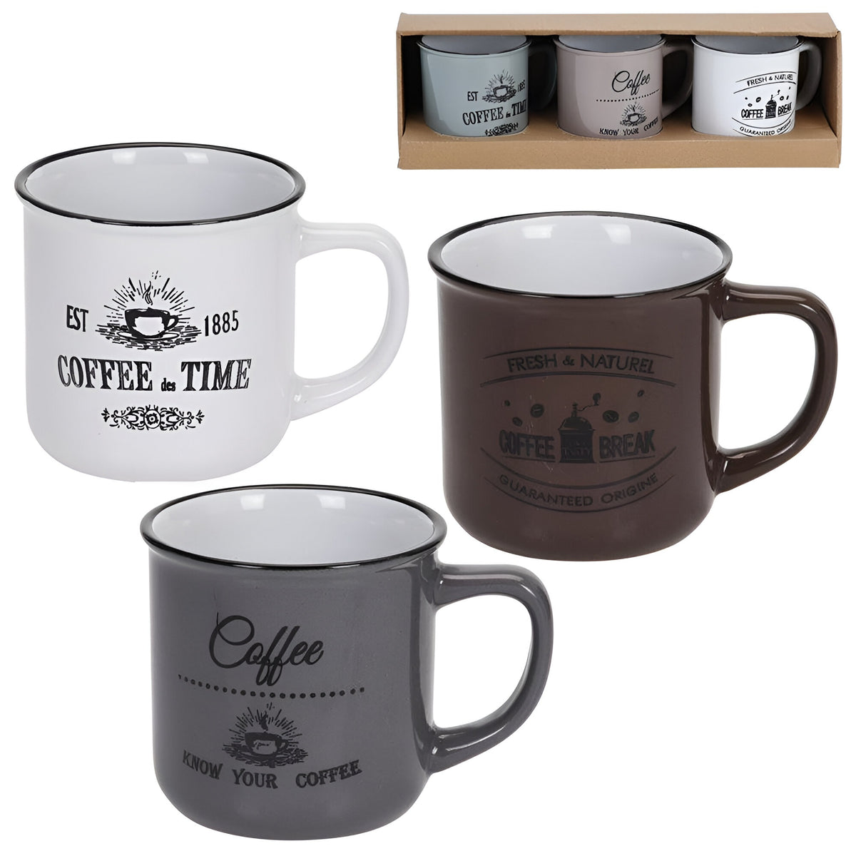 Ceramic Coffee Mug Assorted 330ml Set of 3 153904
