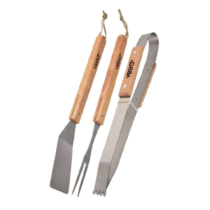 BBQ Barbecue Utensils with Wooden Handle Stainless Steel Set of 3 124866