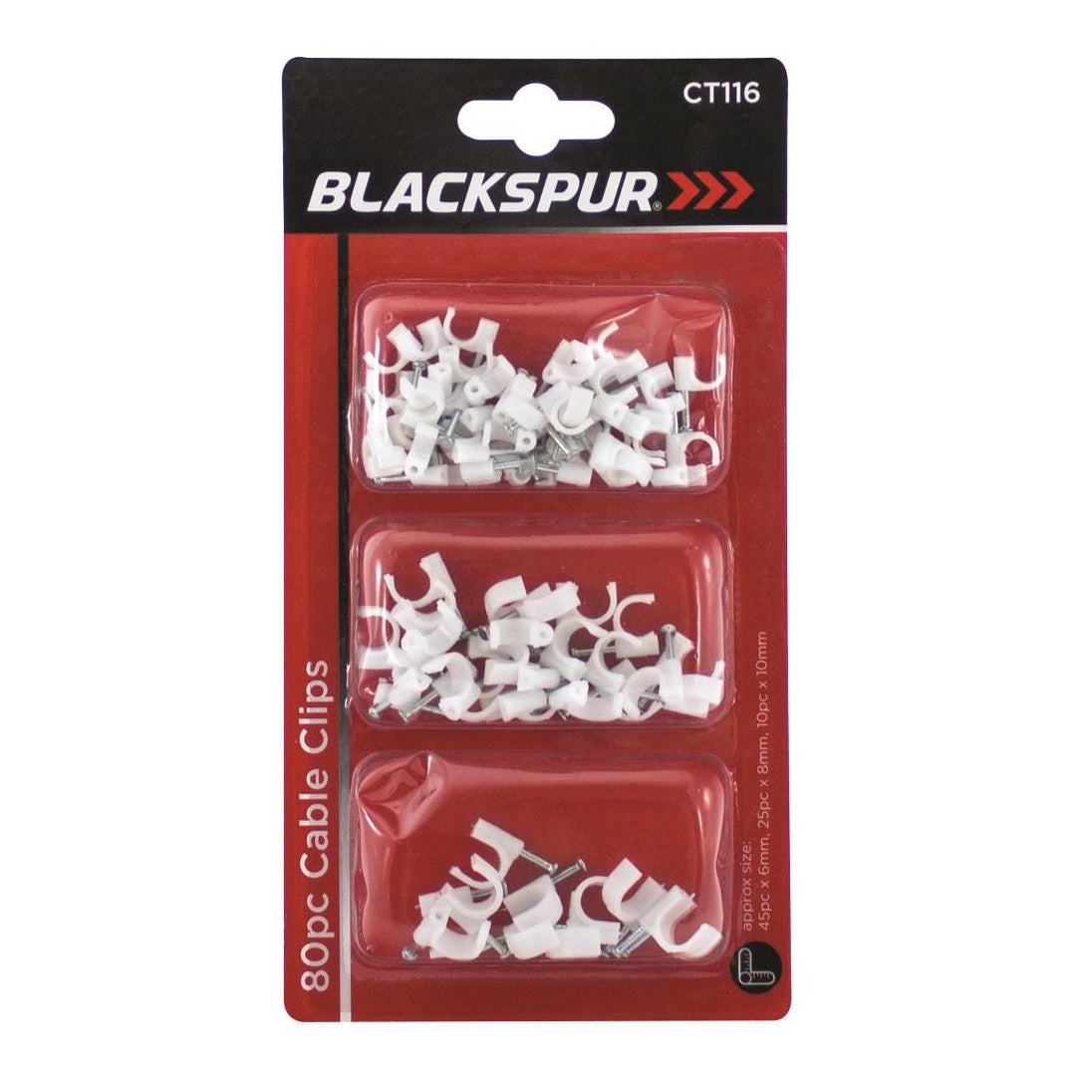 Blackspur Cable Clips Set White Pack of 80 CT116