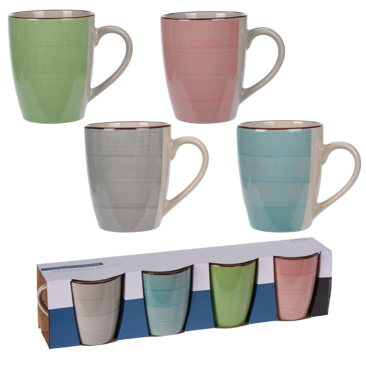 Excellent Houseware Stoneware Mug Set Assorted 340ml Pack of 4 038628