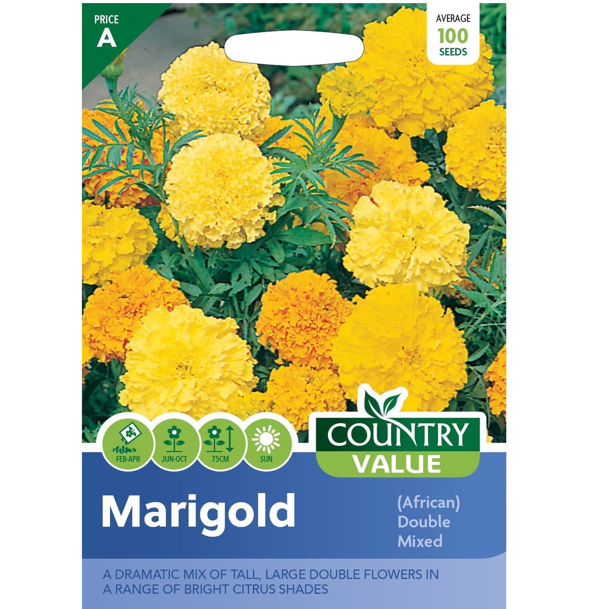 Country Value Marigold African Double Mixed Seeds Assorted Pack of 100 Seeds