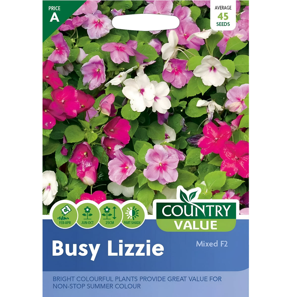 Country Value Busy Lizzie Mixed F2 Seeds Assorted Pack of 45 Seeds