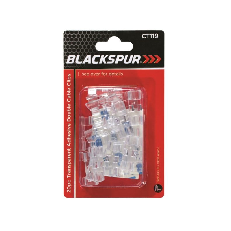 Blackspur Adhesive Double Cable Clips Transparent Pack of 20 CT119