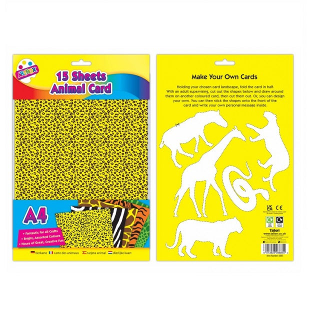 Tallon Artbox Animal Card A4 Assorted Colour Pack of 15 6885
