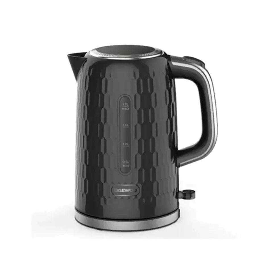 Daewoo Honeycomb Cordless Kettle Black 1.7Ltr SDA2602 | 3KW Fast Boil | 360 Degree Swivel Base | Removable Filter | Auto Shut Off | Power Indicator