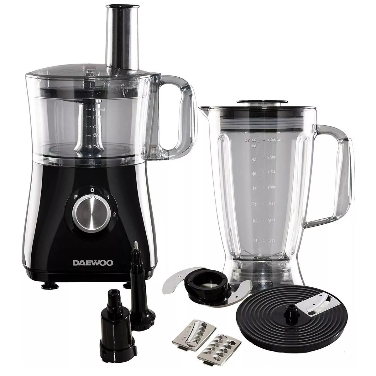 Daewoo 750W Food Processor with 2 Speed Settings and Pulse Function Black 2Ltr SDA2100 | Large Capacity | Juices Smoothies and Cocktails | Powerful Motor | Easy Clean