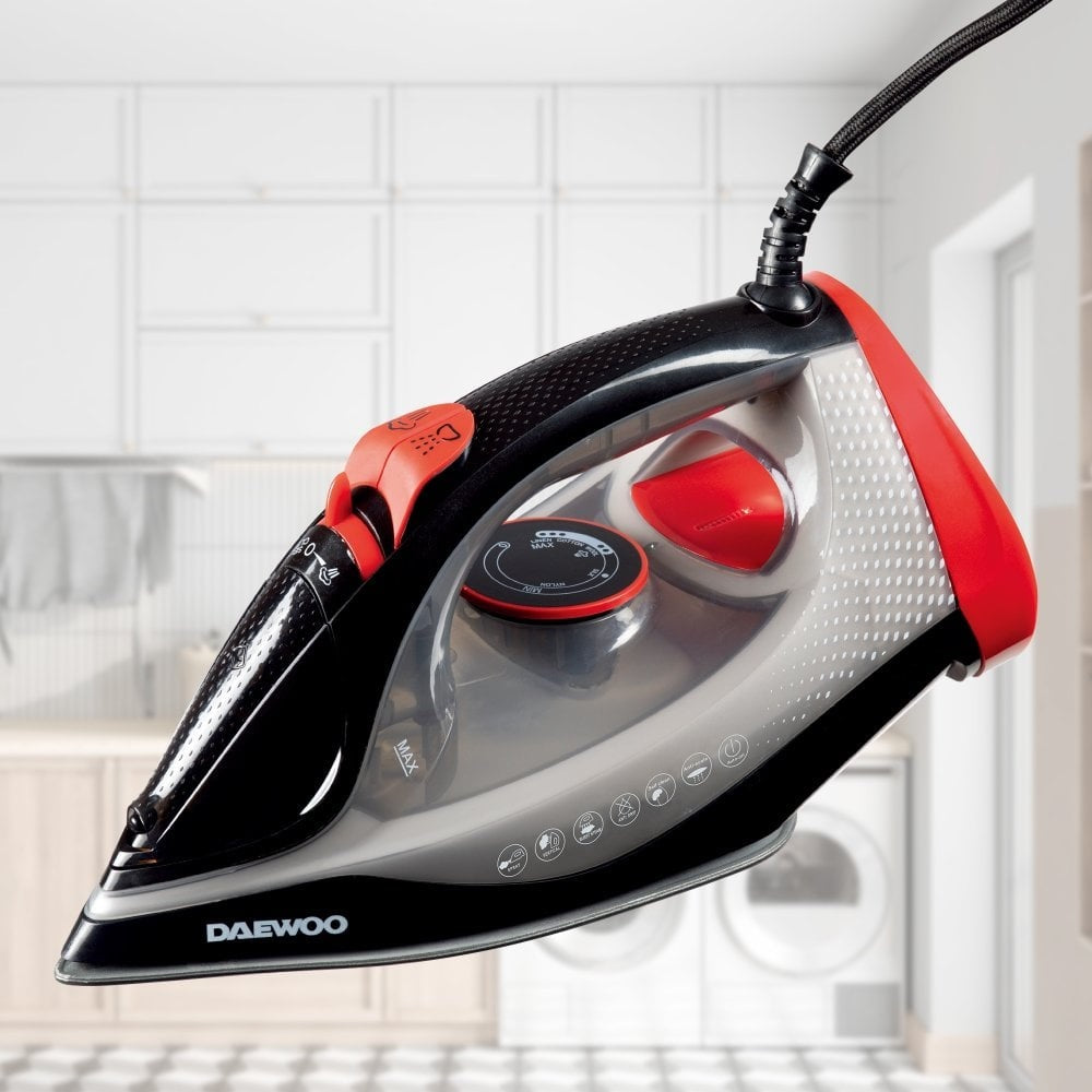 Daewoo Ultra Glide Steam Iron 2600W Black-Grey SDA1590 | Ceramic Coated Soleplate | High Burst Steam | Auto Shut-off | Vertical Steam | Precision Tip | 320ml Tank | Anti-calcium Function