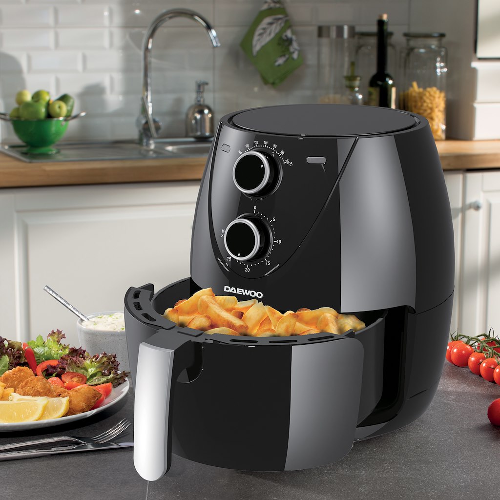 Daewoo Healthy Living Air Fryer Black 4Ltr SDA2636 | Large Capacity | 30 Minute Timer | Rapid Air Circulation | Non Slip Feet | Temperature Control | 1500W Power