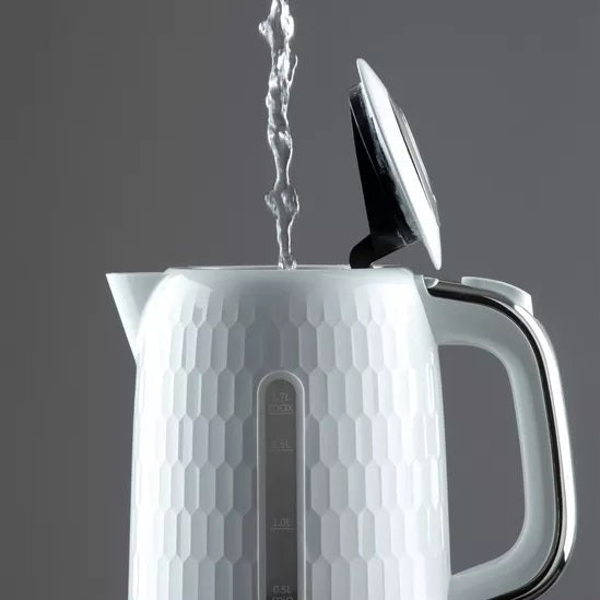 Daewoo Honeycomb Collection Jug Kettle White 1.7Ltr SDA2600 | 3KW Fast Boil | 360 Degree Swivel Base | Removable Filter | Auto Shut Off | Power Indicator | Water Level Gauge | Easy To Use | Gloss Finish Body