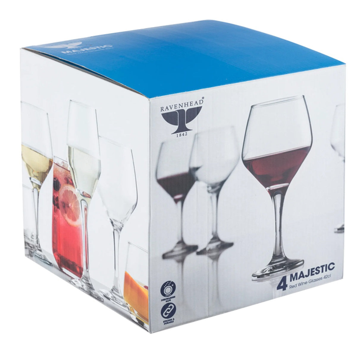 Ravenhead Majestic Red Wine Glasses Clear 42cl Set of 4 0041.385 | Dishwasher Safe | Strong and Durable