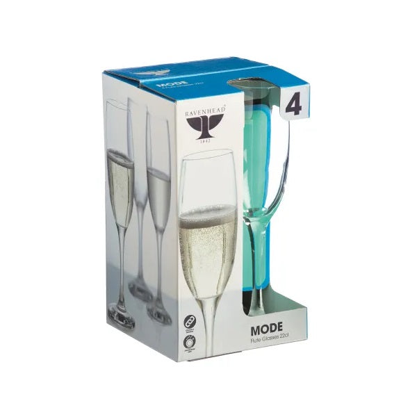 Ravenhead Mode Flute Glasses Clear 22cl Set of 4 0041.336 | Dishwasher Safe | Strong and Durable