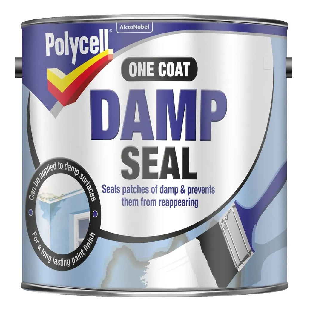 Polycell One Coat Damp Seal Matt White 2.5Ltr 5093044 | Seals Patches of Damp and Prevents Them From Reappearing | Can be Applied to Damp Surfaces | For a Long Lasting Paint Finish