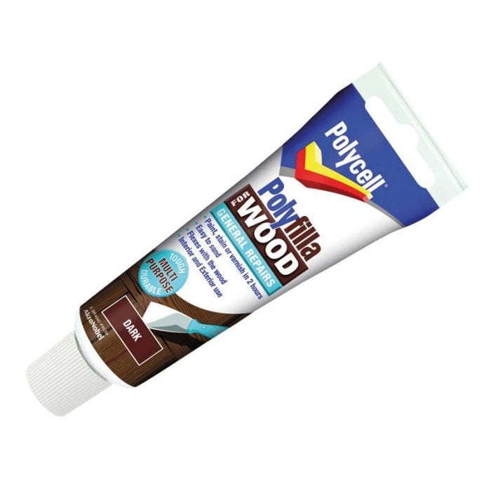 Polycell Polyfilla For Wood General Repairs Tube Dark 75g 2085694 | Paint Stain or Varnish in 2 Hours | Easy to Sand | Flexes with the Wood | Interior and Exterior Use