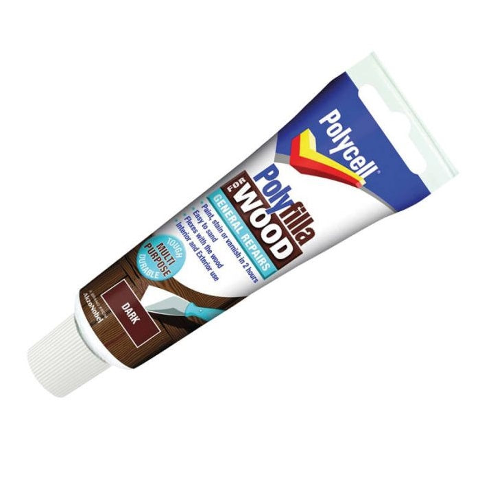 Polycell Polyfilla For Wood General Repairs Dark 330g 2085683 | Paint Stain or Varnish in 2 Hours | Easy to Sand | Flexes with the Wood | Interior and Exterior Use