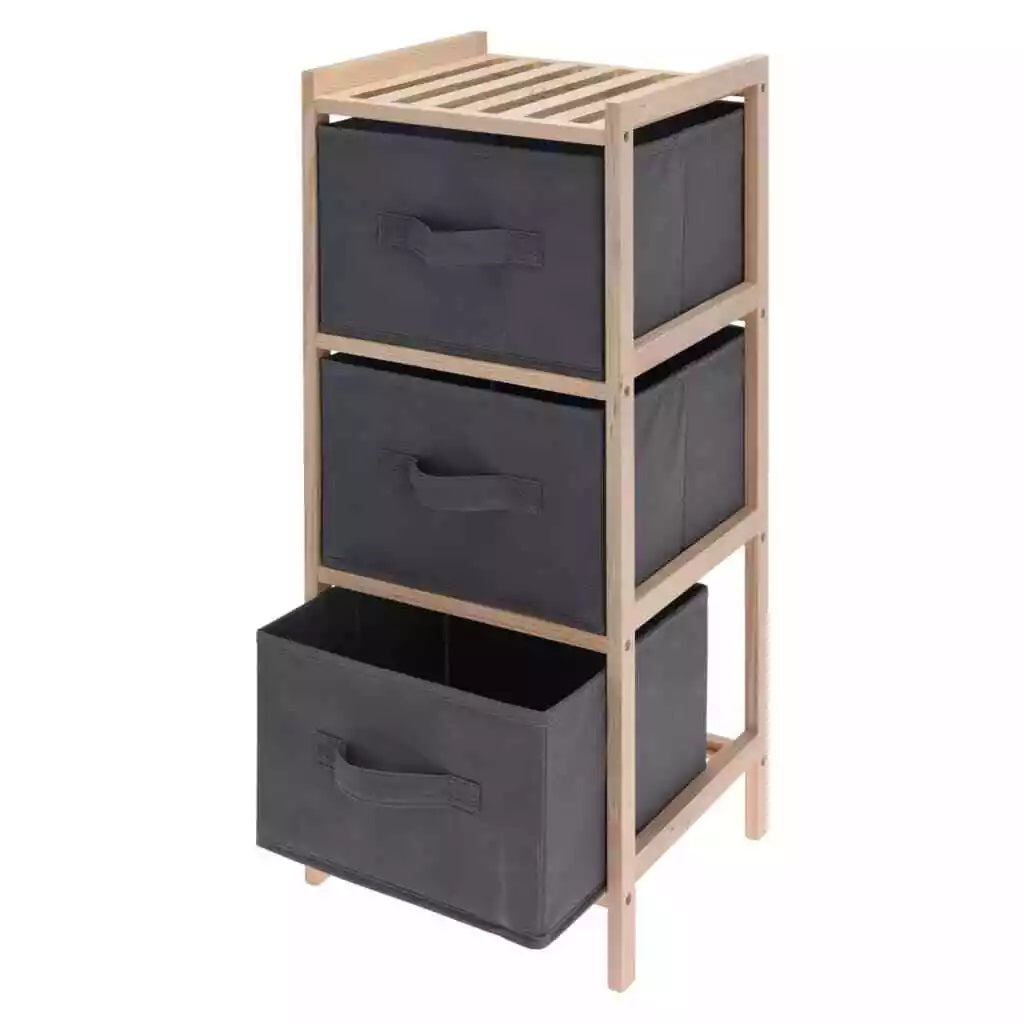 Home and Styling Storage Cabinet with 3 Non Woven Storage Boxes Dark Grey 27.5cm x 25.4cm x 65cm 155567 | Storage Boxes Dimensions-25cm x 25cm x 17cm
