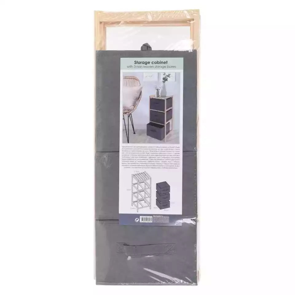 Home and Styling Storage Cabinet with 3 Non Woven Storage Boxes Dark Grey 27.5cm x 25.4cm x 65cm 155567 | Storage Boxes Dimensions-25cm x 25cm x 17cm