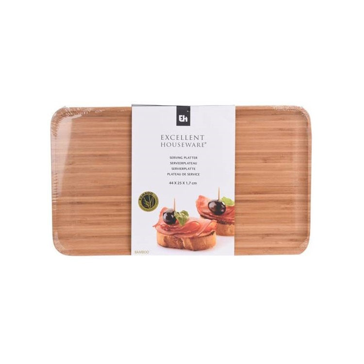 Excellent Houseware Bamboo Rectangular Serving Tray Brown 44cm x 25cm x 1.7cm 081244 | Serving Platter