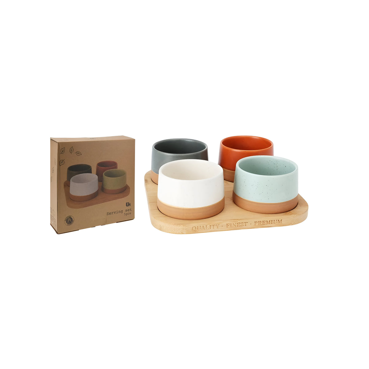 Excellent Houseware Serving Bowl Set with Serving Tray Assorted Tray - 22cm x 22cm x 1.5cm Bowls - 9.5cm x H4.5cm Pack of 5 152608