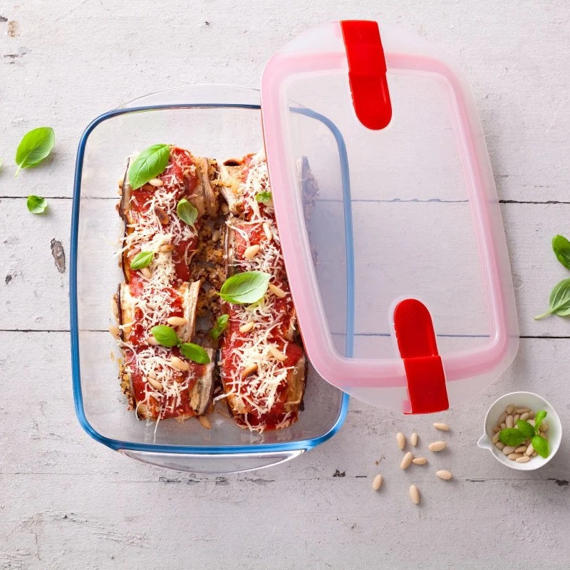 Pyrex Cook and Heat Rectangular Dish Transparent 17cm x 10cm x 5cm 0.4Ltr 214PH00 | Airtight BPA-free Lid | Multi-uses | 220 degree Thermal Shock | Cook | Store | Reheat | Microwave Safe