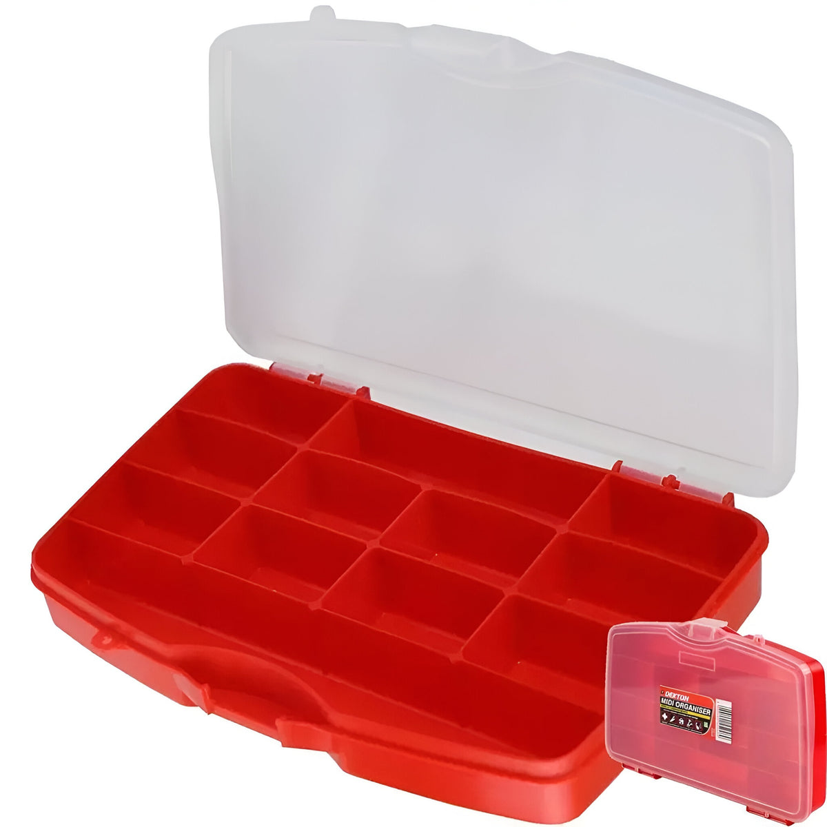 Dekton Midi Organizer with 12 Compartments Red and Clear DT50125 | Ideal for Engineers - Workshop and Tool Storage