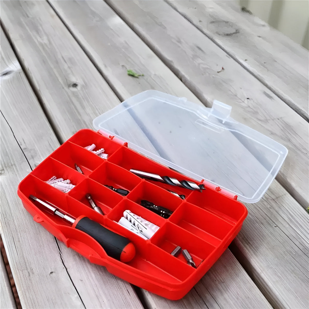 Dekton Midi Organizer with 12 Compartments Red and Clear DT50125 | Ideal for Engineers - Workshop and Tool Storage