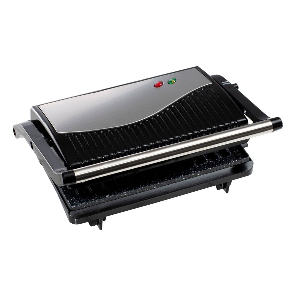Daewoo Panini Press Sandwich Maker and Grill Black 23.5cm x 31cm x 11cm SDA1574 | Health Grill | Non-Stick Plates | Power Indicator Lights | Non-Slip Feet | Extra Wide 180 Degree Opening | Perfect Panini Press | 900W Power