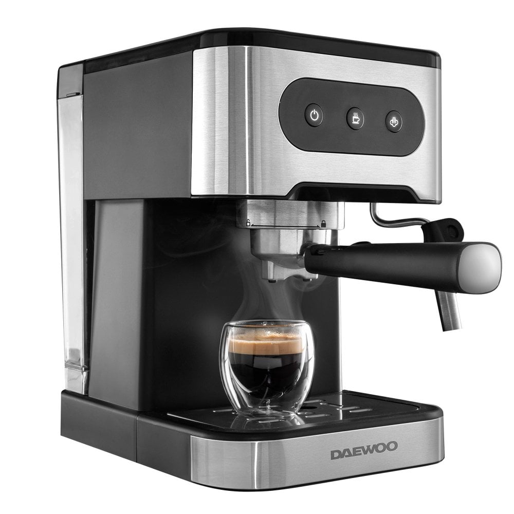 Daewoo Espresso Coffee Maker with Milk Frother Black 30cm x 20.5cm x 27.4cm SDA2698 | Flava Collection | 20 Bar Pressure | Steam Wand | Barista Experince | 1.5Ltr Water Tank