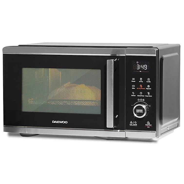 Daewoo 5-in-1 2400W Air Fryer and Microwave Oven Black and Silver 26Ltr SDA2618 | Effortless Versatility | Rapid Air Technology | One Touch Cooking | Low Fat Cooking | 30 Second Express Heating