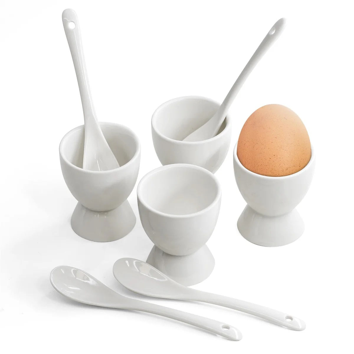 Excellent Houseware Egg Cups and Spoons White 8-Piece 156353