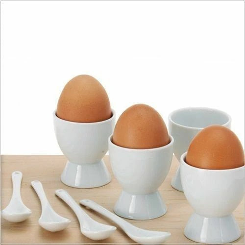 Excellent Houseware Egg Cups and Spoons White 8-Piece 156353