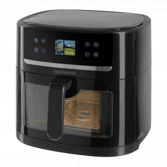 Daewoo A.I. Smart Air Fryer Black 30.5cm x 32.2cm x 33.7cm 8Ltr SDA2620 | LCD Touch Screen | XL Family Cooking | Temperature Control | Viewing Window | 1800W Power