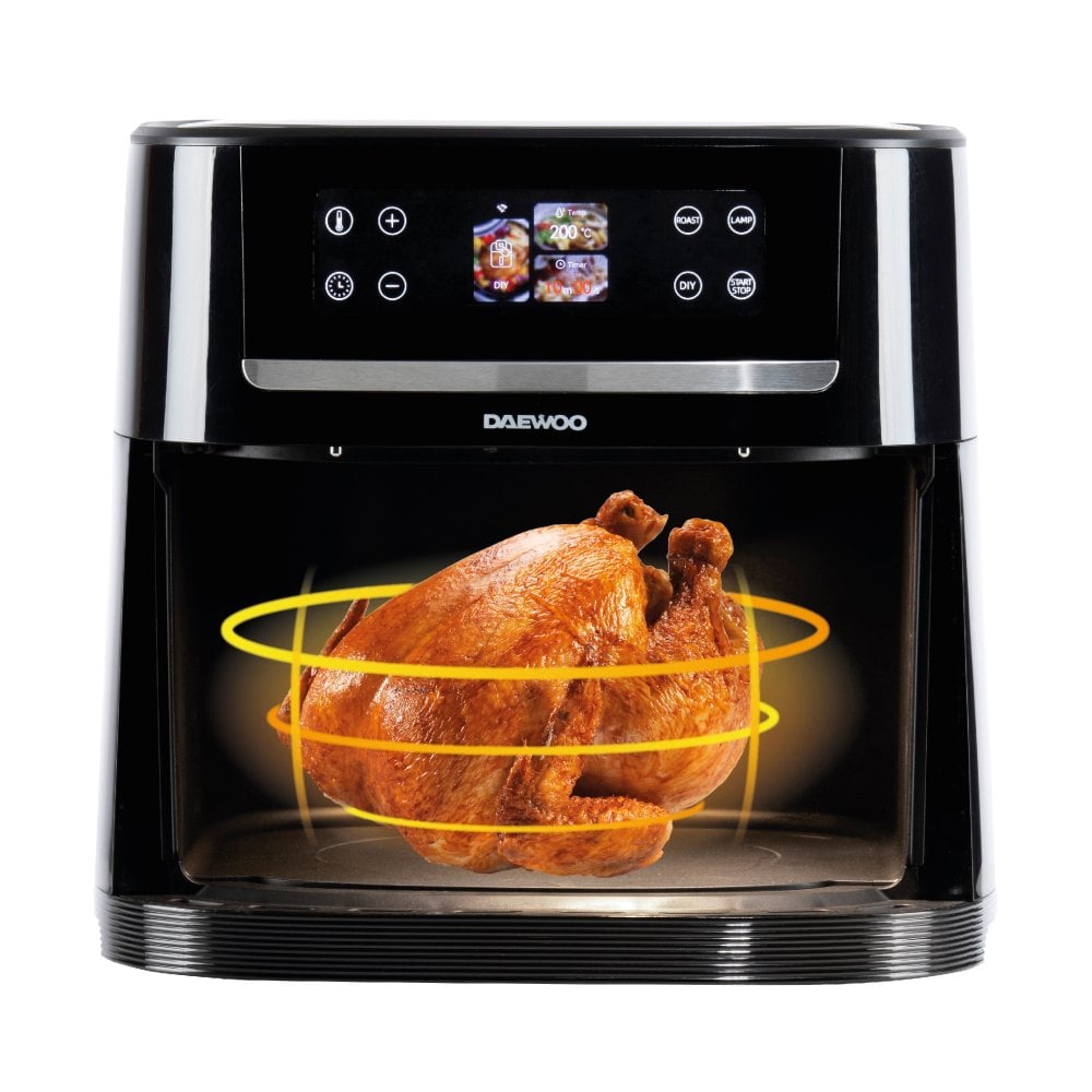 Daewoo A.I. Smart Air Fryer Black 30.5cm x 32.2cm x 33.7cm 8Ltr SDA2620 | LCD Touch Screen | XL Family Cooking | Temperature Control | Viewing Window | 1800W Power