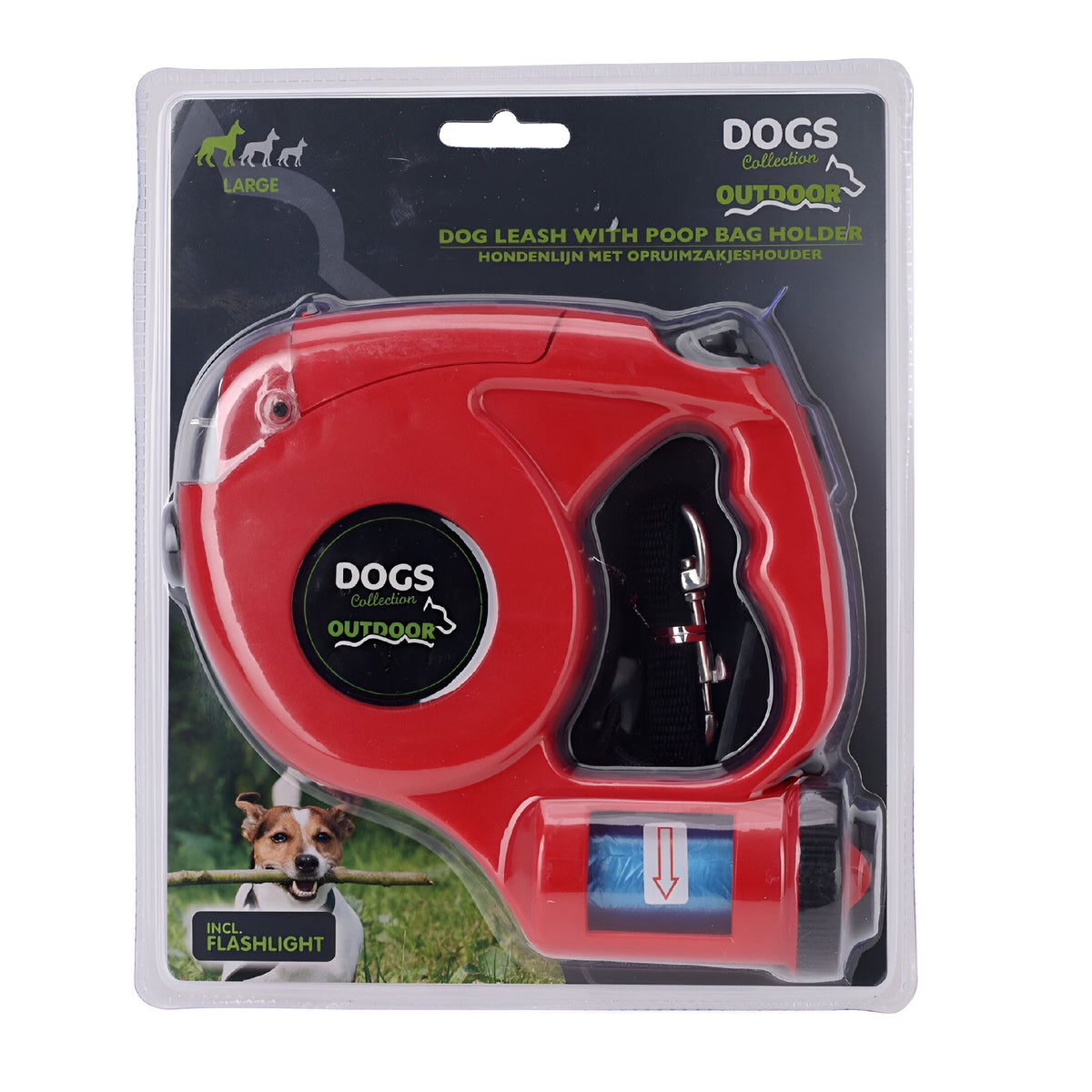 Dogs Collection Dog Leash with Poop Bag Holder and Flashlight Red 114255