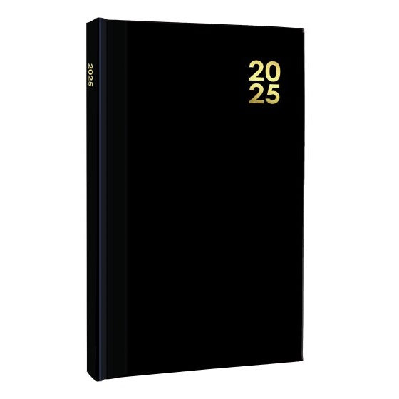 Design Group A5 2025 Week Day To Page Hardback Diary Black FSC-BASC25