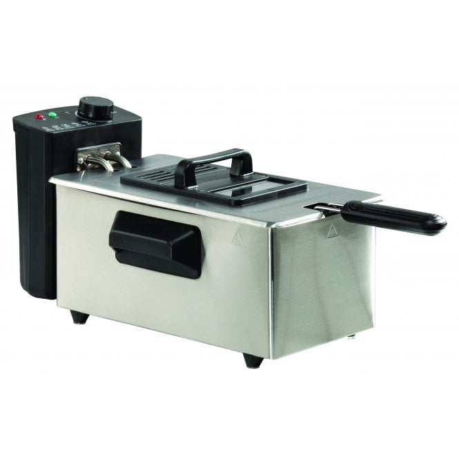 Daewoo Deep Fat Fryer Black and Silver 23cm x 40.5cm x 22cm 3Ltr SDA1550 | Temperature Control | 2000W Power | Window Lid | Stainless Steel Outer Body | Detachable Parts