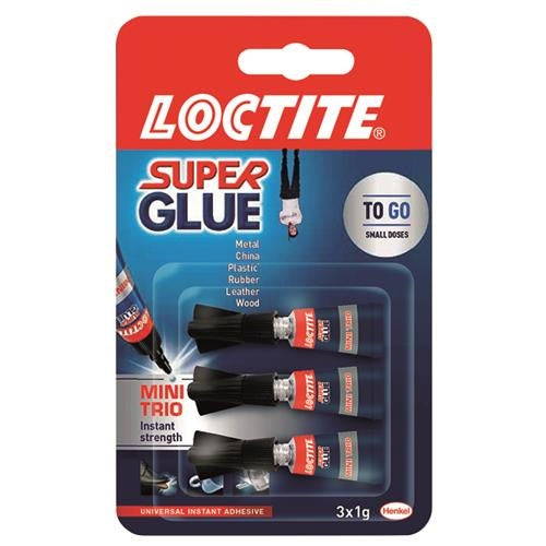 Loctite Super Glue Mini Trio Tube Clear Pack of 2 1g 1388487 | Instant Strength | Shock Resistant | Water Resistant