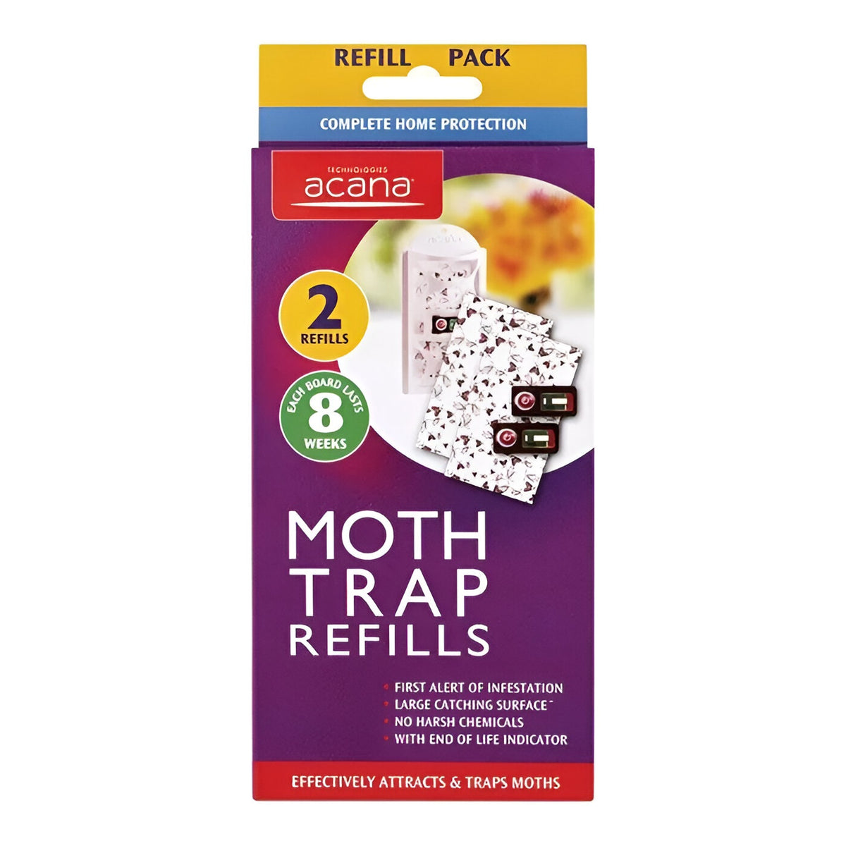Acana Moth Monitoring Trap Refill White 17cm x 9cm x 3.5cm Pack of 2 9089 | First Alert of Infestation | Large Catching Surface | No Harsh Chemicals | With End of Life Indicator | Effectively Attracts and Moths