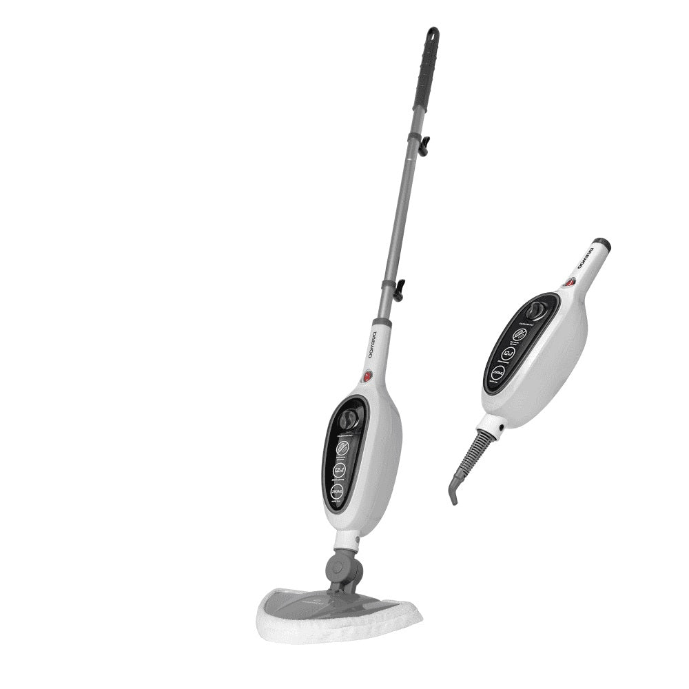 Daewoo 12-in-1 Steam Mop and Handheld Steam Cleaner White 110cm x 24.3cm x 22cm FLR00170 | 1300W Power | Overheat Protection | 280ml Water Tank | 5Mtr Cord | Swivel Head | Angled Nozzle | Multisurface Cleaning