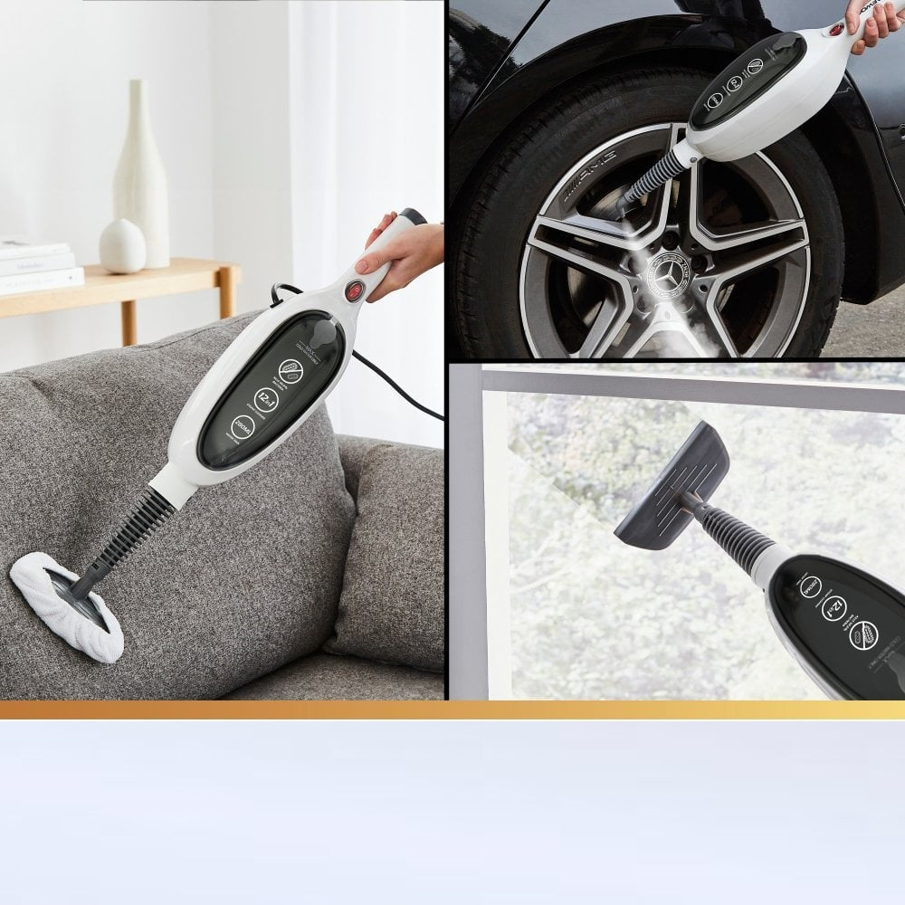 Daewoo 12-in-1 Steam Mop and Handheld Steam Cleaner White 110cm x 24.3cm x 22cm FLR00170 | 1300W Power | Overheat Protection | 280ml Water Tank | 5Mtr Cord | Swivel Head | Angled Nozzle | Multisurface Cleaning