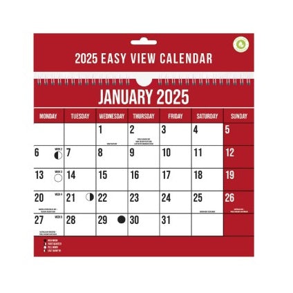 Design Group 2025 Commercial Easy To View Calendar Red and White YEV25