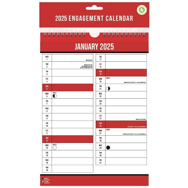 Design Group 2025 Commercial Engagement Calendar Red and White YED25