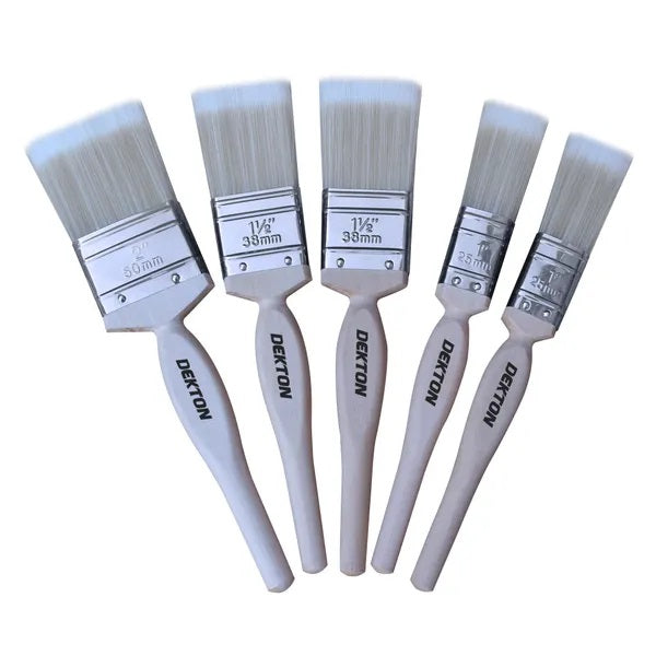 Dekton Professional Grade Paint Brush Cream Pack of 5 DT95838 | Use With Varnishes and Stains | Set Includes 2 x 1-Inch Brush | 2 x 1.5-Inch and 1 x 2-Inch Brush
