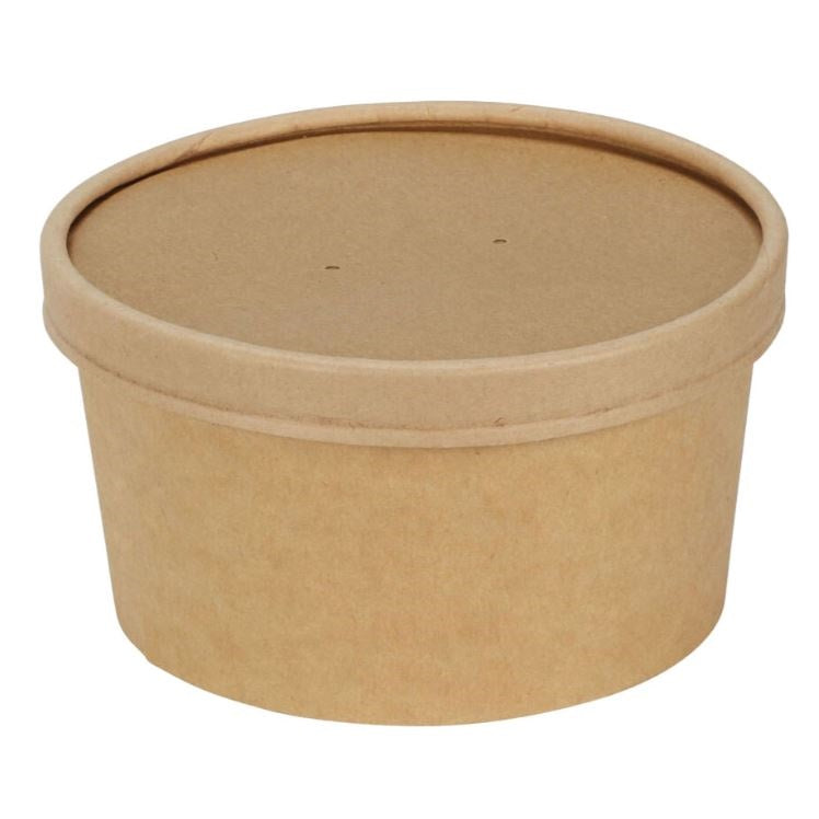 Paper Bowl with Lid Brown 14.5cm x 7.5cm 1000ml Pack of 5 129674