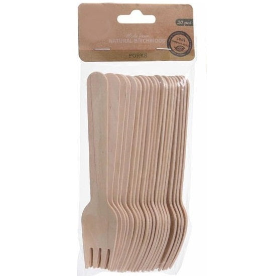 Natural Birchwood Fork Set Pack of 20 152987